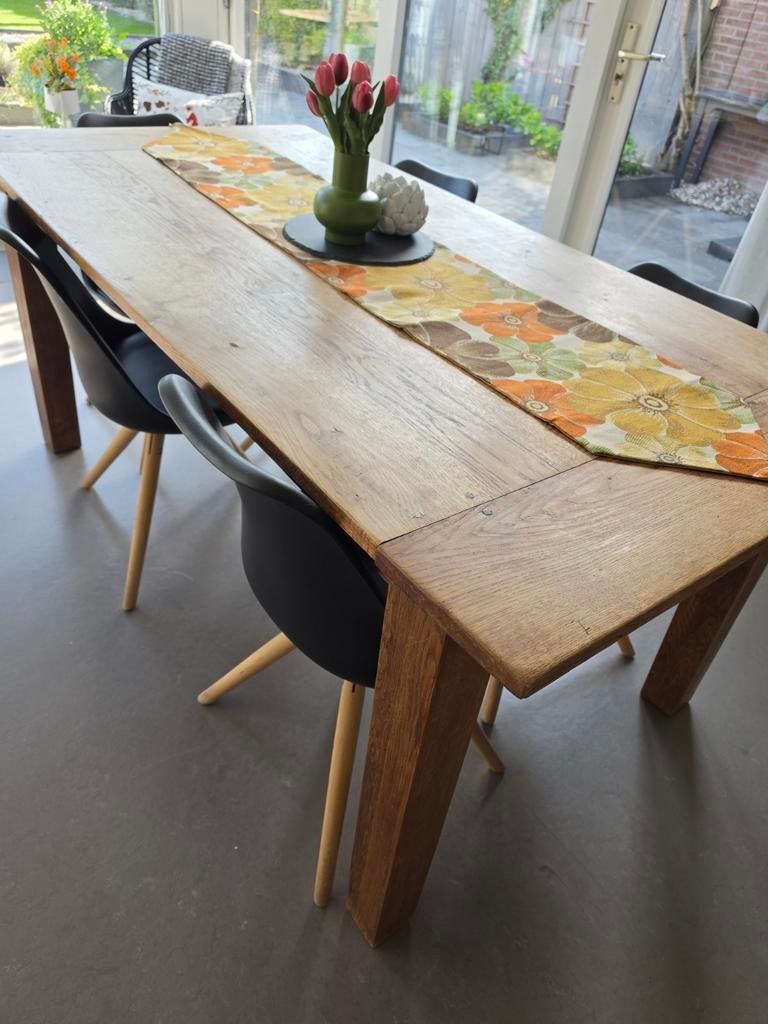 Solid Wood Dining Table + 5 Chairs, Huis en Inrichting, Ophalen, Gebruikt, 50 tot 100 cm, Rechthoekig