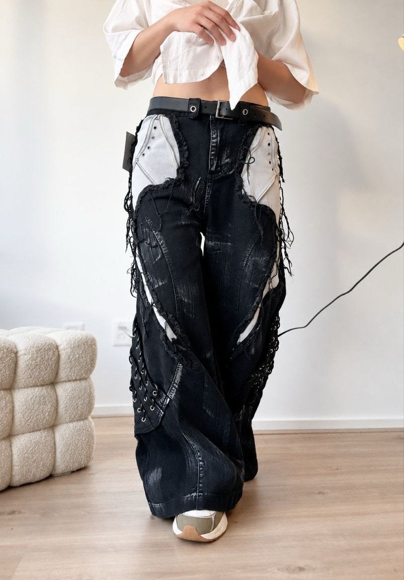 Gothic Y2K baggy jeans zwart | wide leg | maat M, Kleding | Dames, Maat 38/40 (M), Verzenden, Zwart, Nieuw