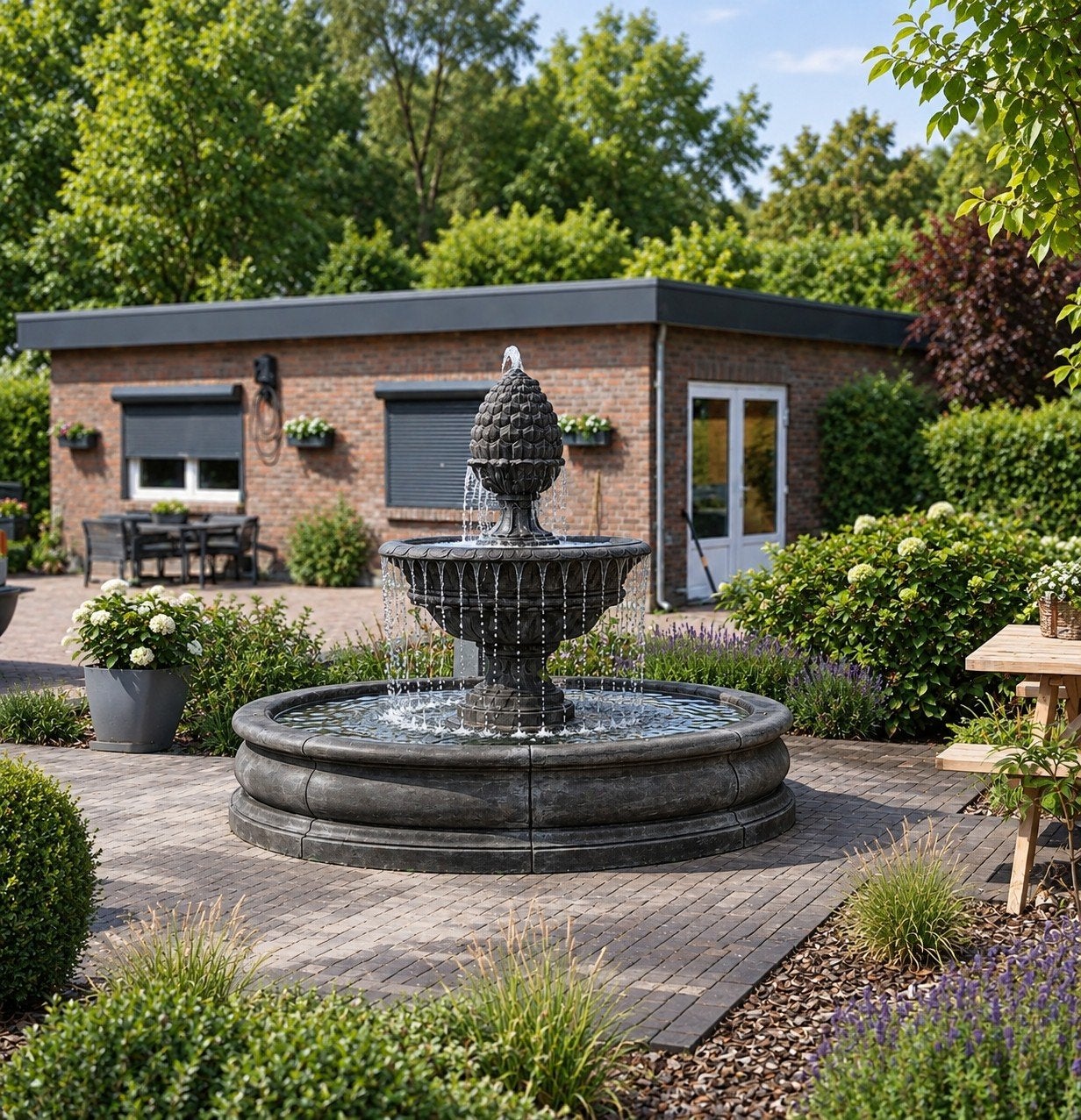 Fontein dennenappel met bassin, Ophalen of Verzenden, Nieuw, Beton, Fontein