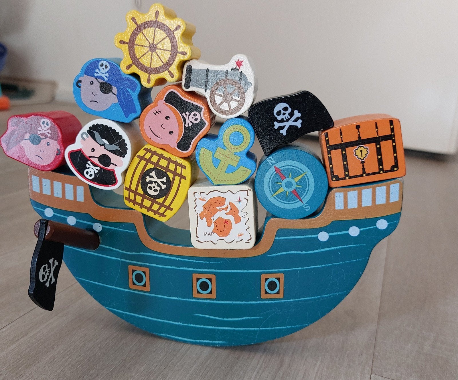 Houten Piratenboot Balanceerspel - Educatief Speelgoed, Ophalen of Verzenden, Gebruikt, Overige typen