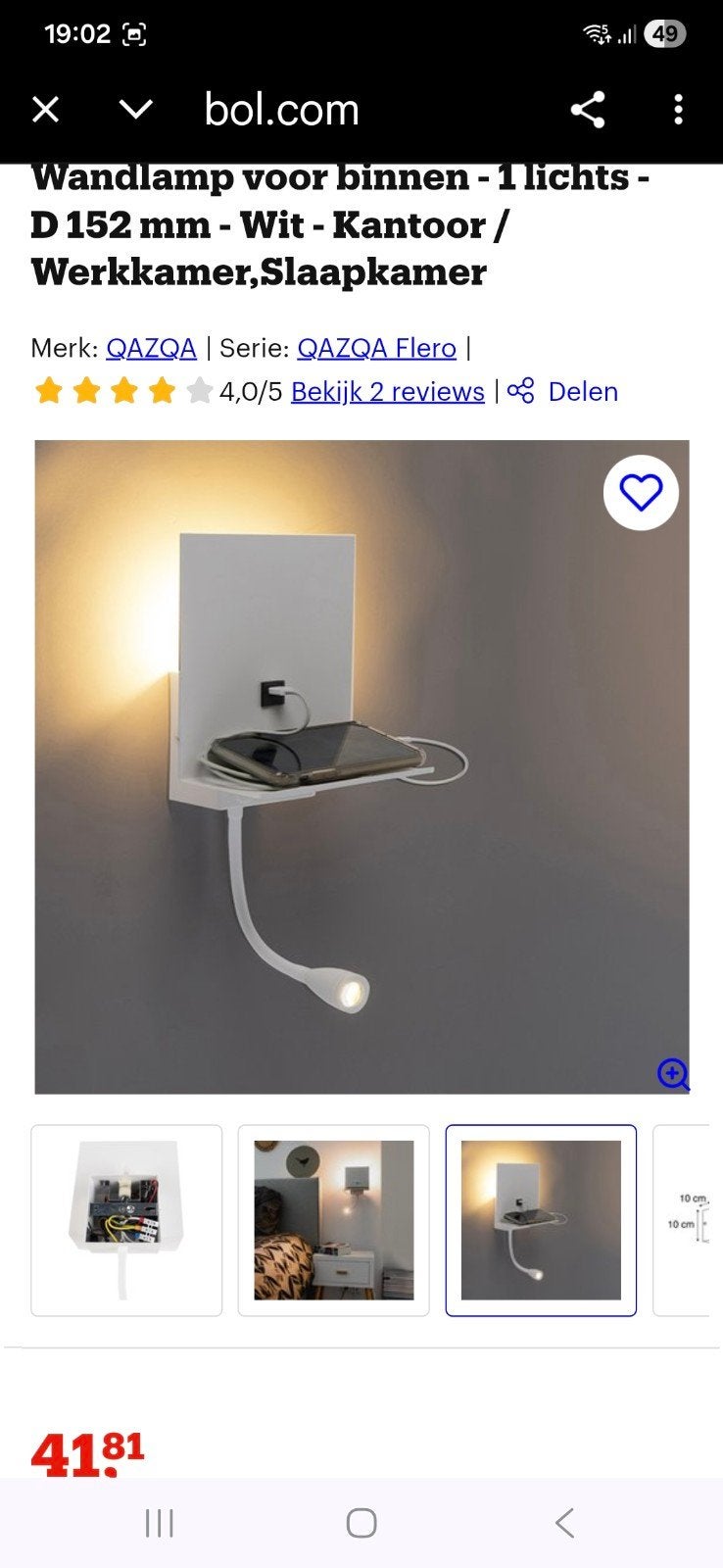 QAZQA Flero Wandlamp met USB-oplader en leeslamp - Wit, Verstelbaar, Qazqa, Nieuw, Overige fittingen