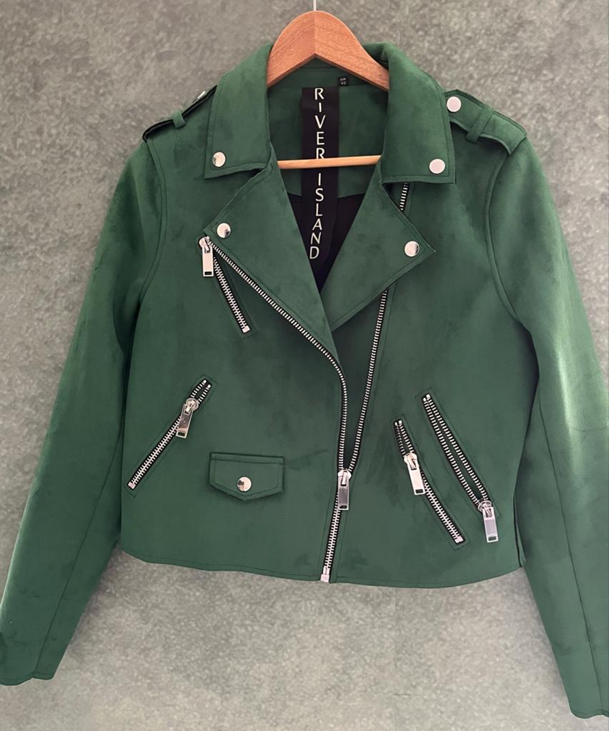 River Island Groene Suède Look Bikerjack, Ophalen of Verzenden, Zo goed als nieuw, Maat 38/40 (M), Groen