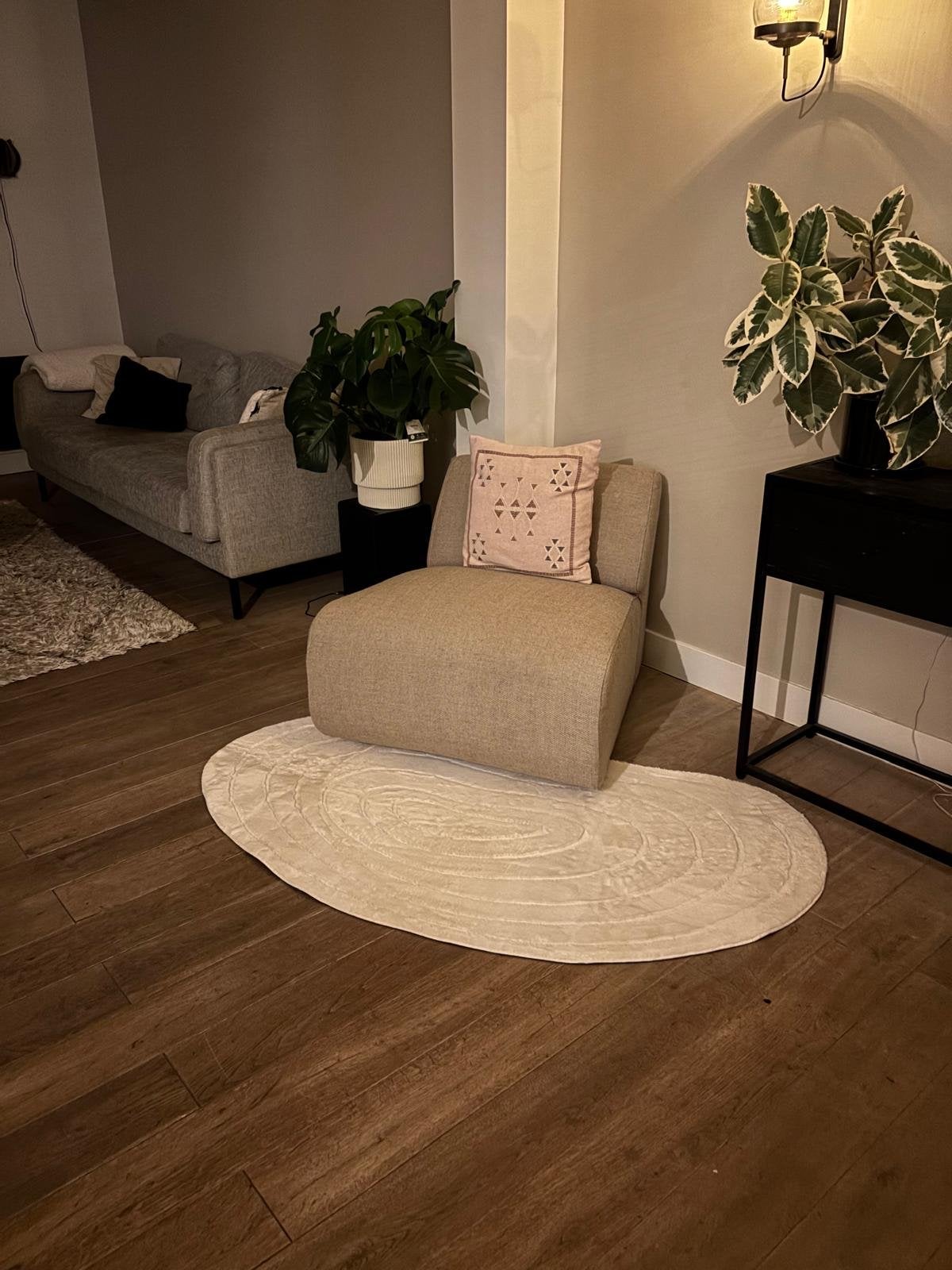 Woood fauteuil stoel Beige stof Karwei Wood, Ophalen, Overige kleuren, Zo goed als nieuw, Eén