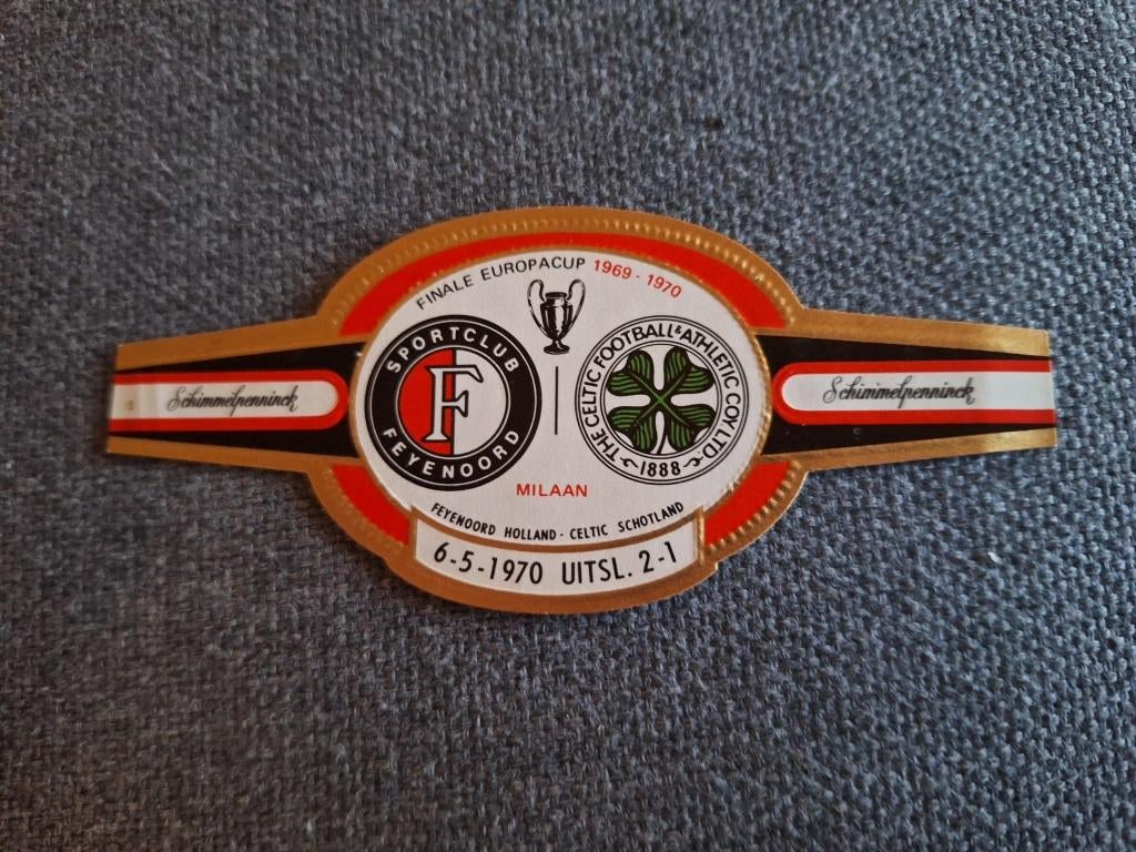 Oud sigarenbandje EC 1-finale Feyenoord-Celtic (1970), Ophalen of Verzenden, Gebruikt, Feyenoord, Poster, Plaatje of Sticker