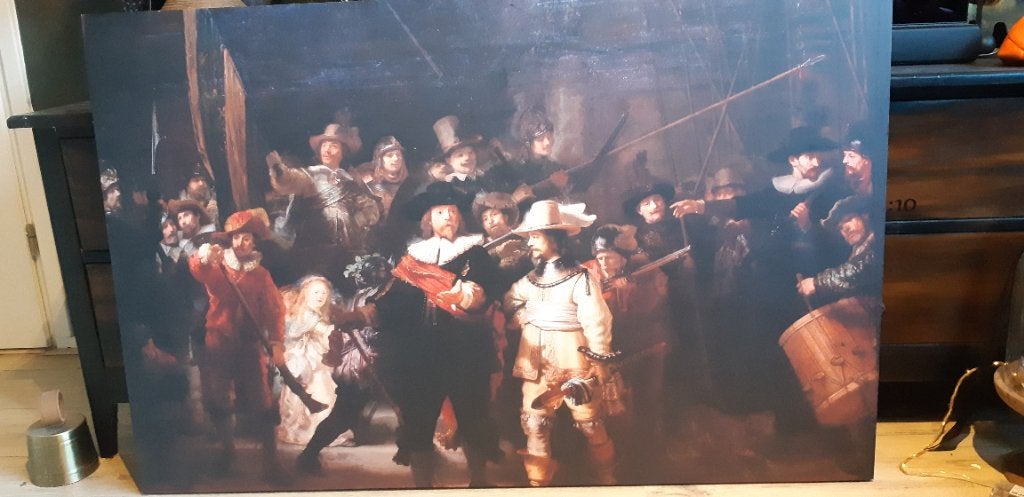 Groot Rembrand Nachtwacht canvas, Ophalen, Overige typen, Zo goed als nieuw, 100 tot 125 cm