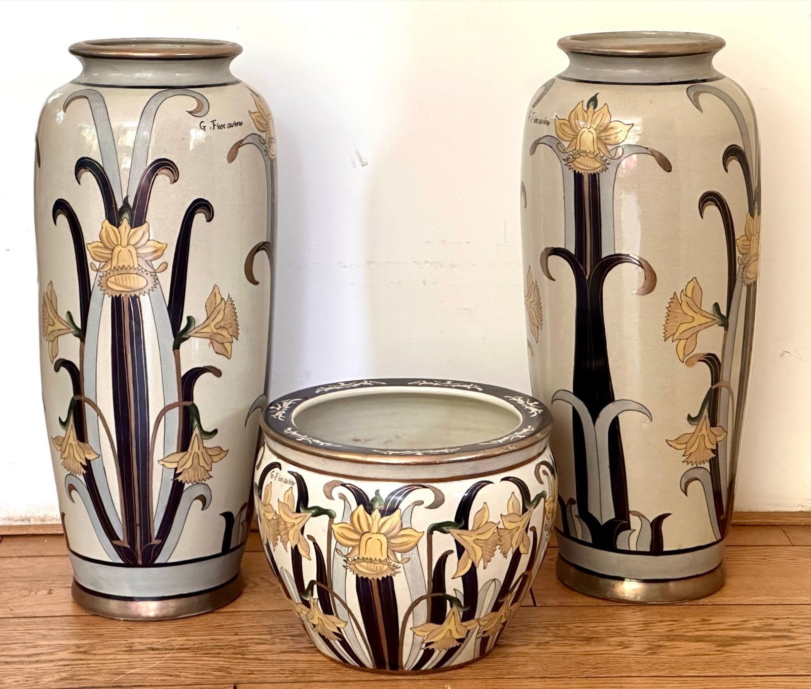 Fieravino set grote Art Nouveau Vazen en Bloempot, Antiek en Kunst, Ophalen