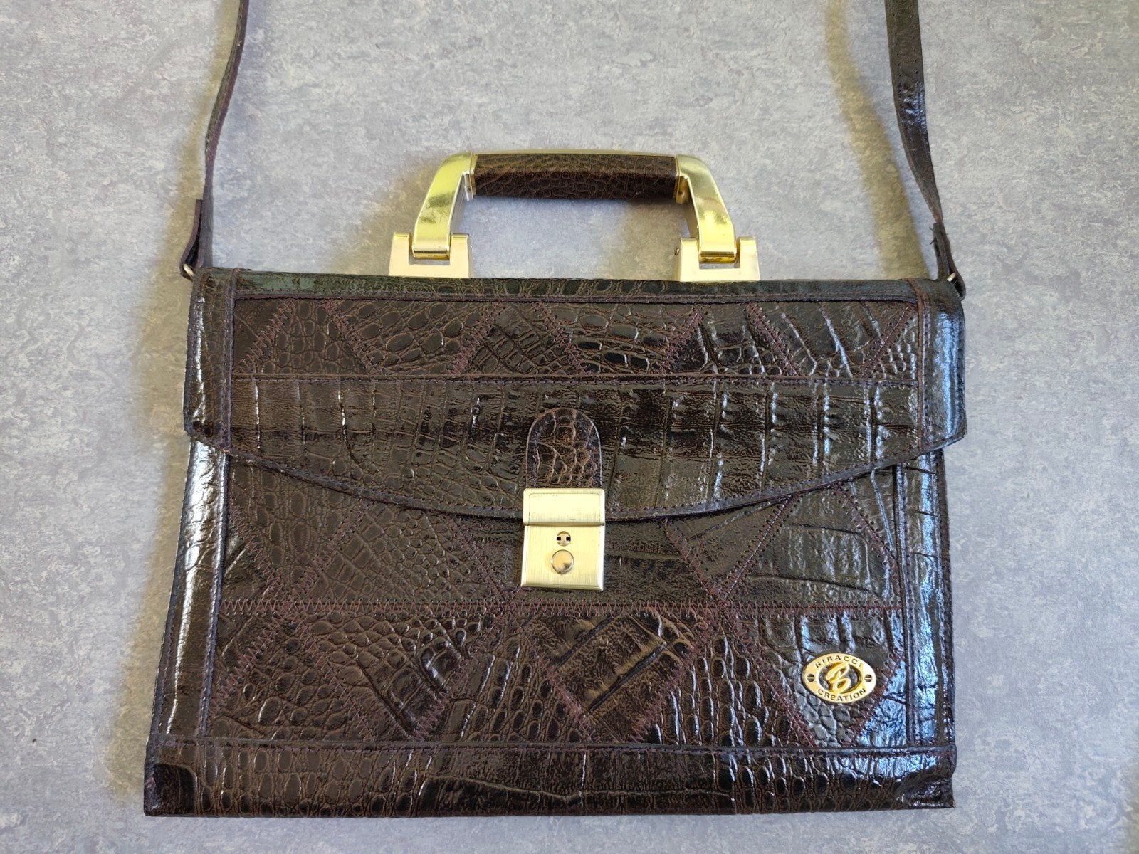 Biracci Creation bruin leren schoudertas/clutch, 23x34x3 cm, Sieraden, Tassen en Uiterlijk, Ophalen of Verzenden, Zo goed als nieuw