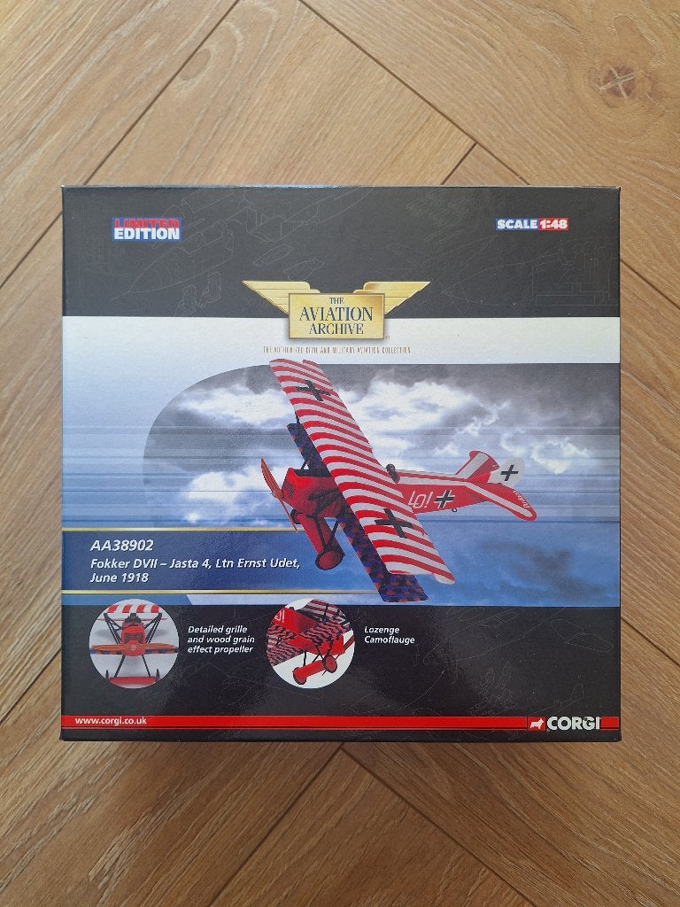 Diecast 1:48 1/48 Corgi Fokker DVII - Jasta 4, Ltn Ernst Ude, Overige merken, Ophalen of Verzenden, Zo goed als nieuw, Groter dan 1:72