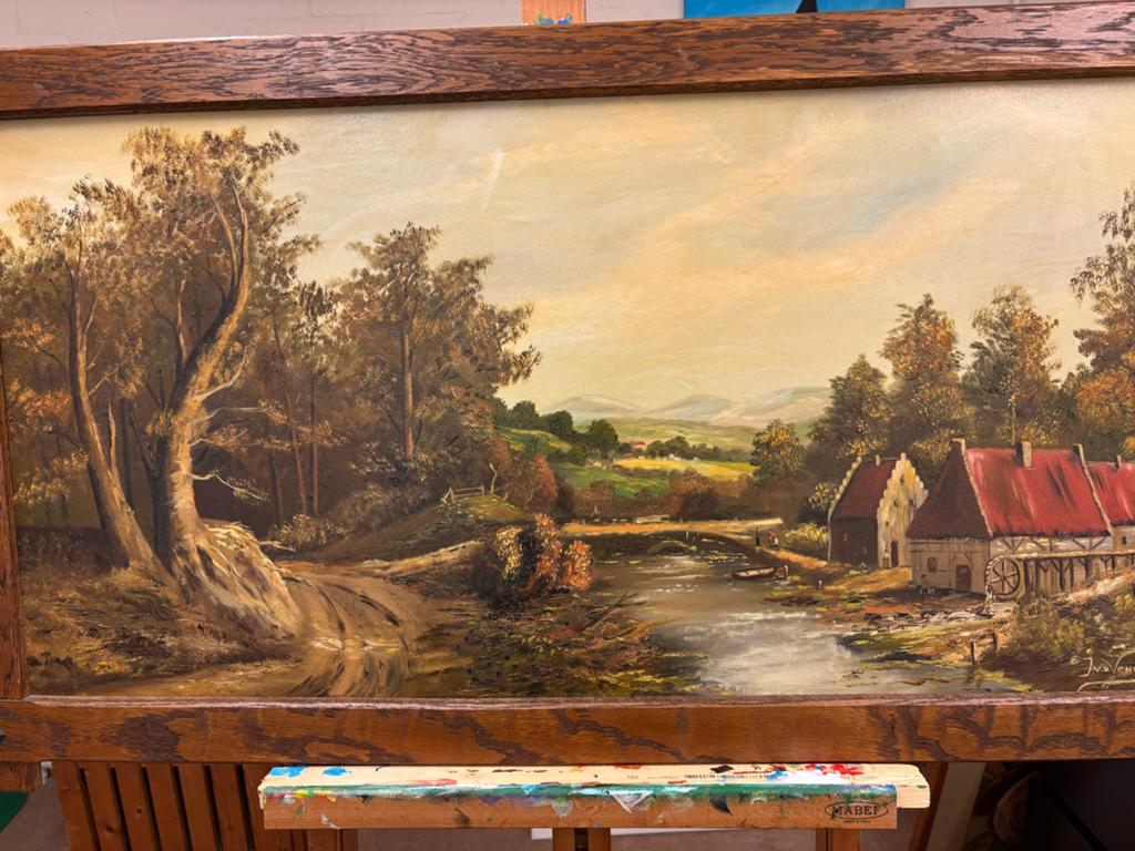 Schilderij Jos van der Venn - Landschap met watermolen, Ophalen