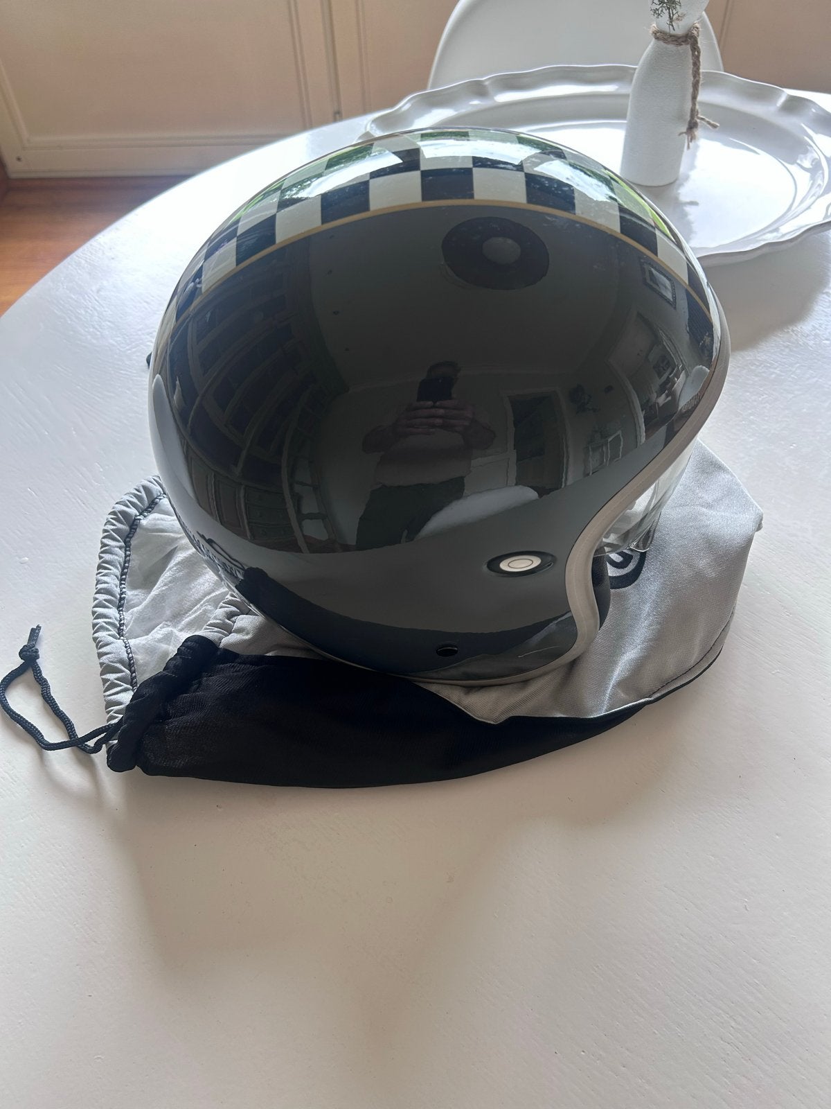 Premier Helm Maat L (56) - Zwart met geblokte streep, Motoren, Kleding | Motorhelmen, Overige merken, Jethelm, Ophalen of Verzenden