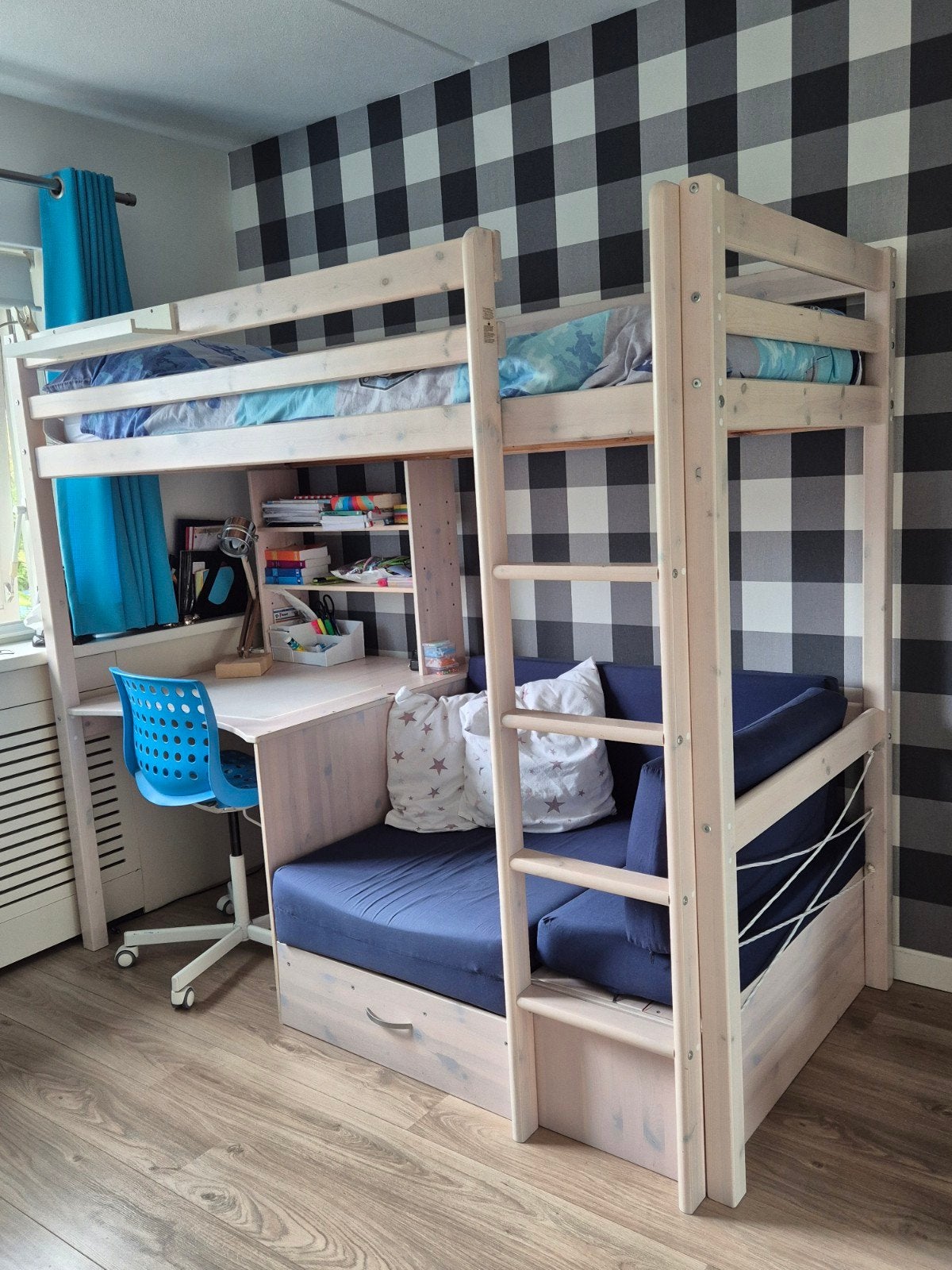 Thuka, hoogslaper met bureau en slaapbank - Ideaal voor klei, Ophalen, Gebruikt, Eenpersoons, 90 cm