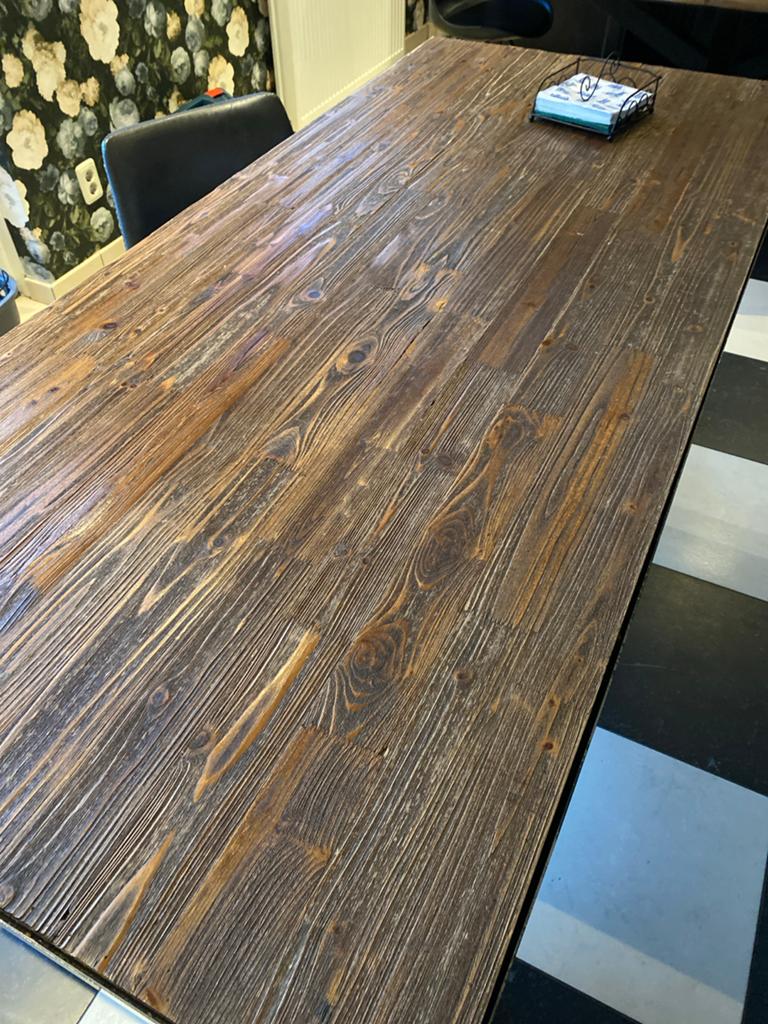 Eettafel Light & Living - Houten blad met kruispoot (200x90c, Ophalen, 50 tot 100 cm, Zo goed als nieuw, Vijf personen of meer