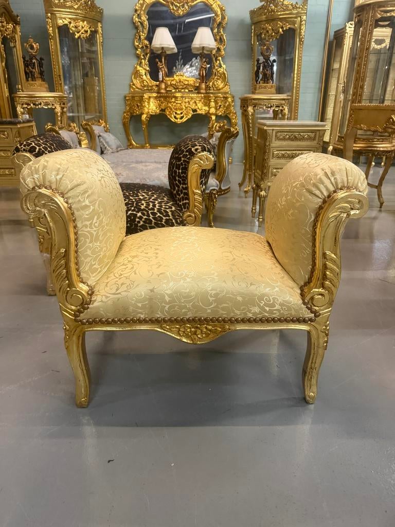 Luxe Barok Stijl Bankje - Goud & panter, Antiek en Kunst, Antiek | Meubels | Stoelen en Banken, Ophalen of Verzenden