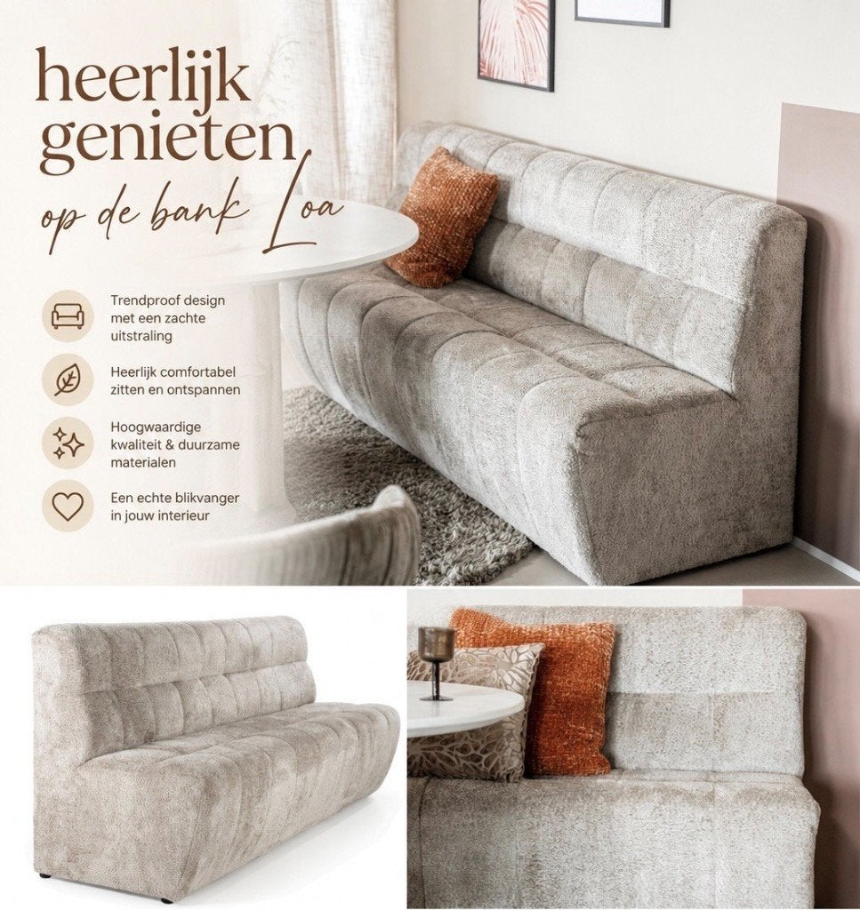 Eetbank Loa / Madalena, een rechte bank of hoekopstelling., Overige materialen, Overige kleuren, Nieuw, Ophalen of Verzenden