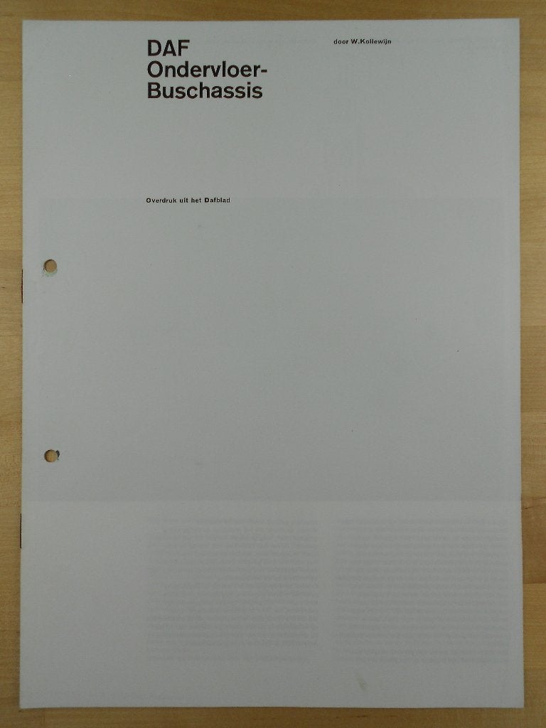 DAF Ondervloer Bus Chassis Brochure 1964 MB200 MB200T, Ophalen of Verzenden, Zo goed als nieuw, Overige merken, DAF