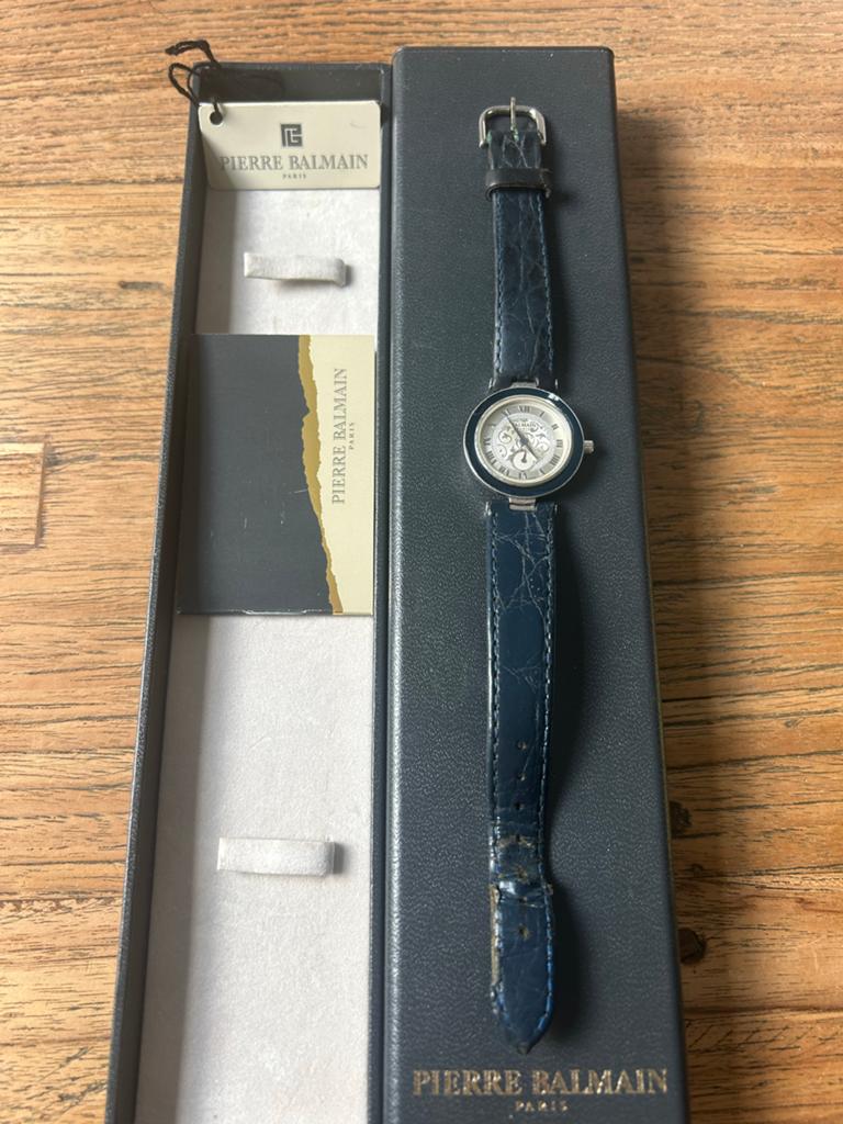 Pierre Balmain dameshorloge met blauwe leren band, Overige merken, Leer, Staal, Polshorloge