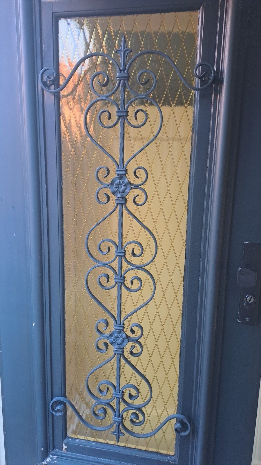 Donkergroene buitendeur met Sierlijk Glas en Smeedijzer, Gebruikt, 80 tot 100 cm, Ophalen of Verzenden, Buitendeur