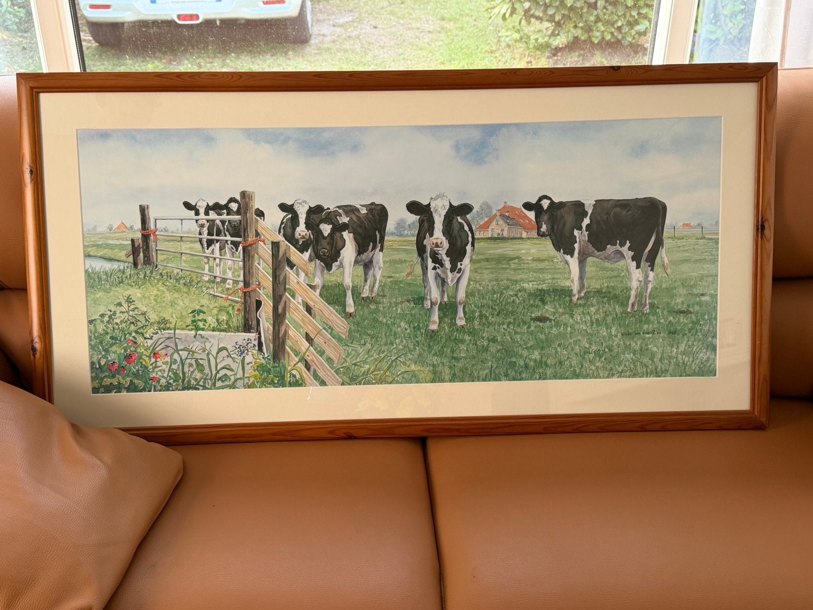 Wiebe van der Zee groot schilderij 40€, Ophalen, Aquarel, Passe-partout, Papier/karton