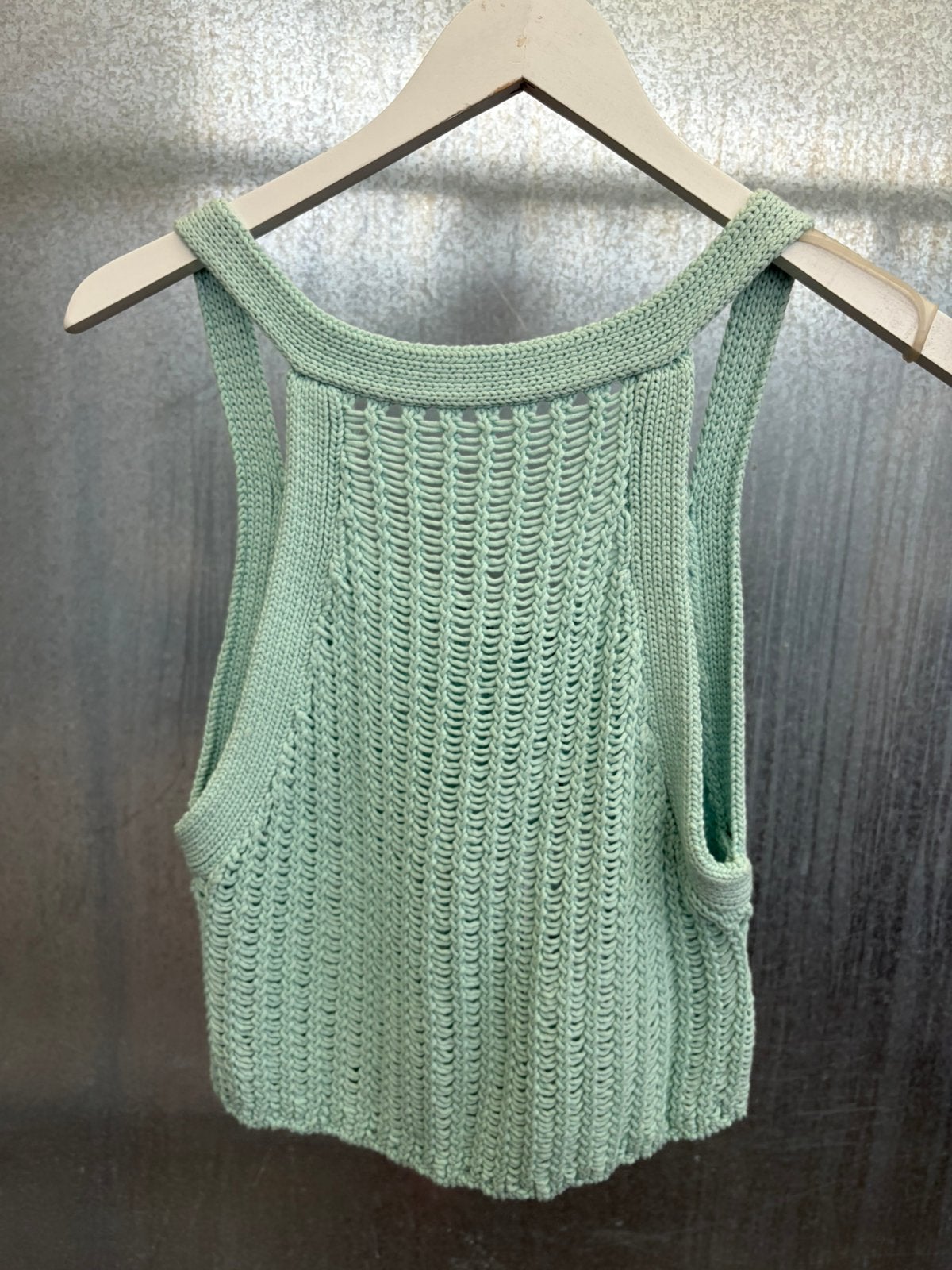Ozzy top iro Paris aqua L knit knitted, Ophalen of Verzenden, Zo goed als nieuw, Blauw, Zonder mouw
