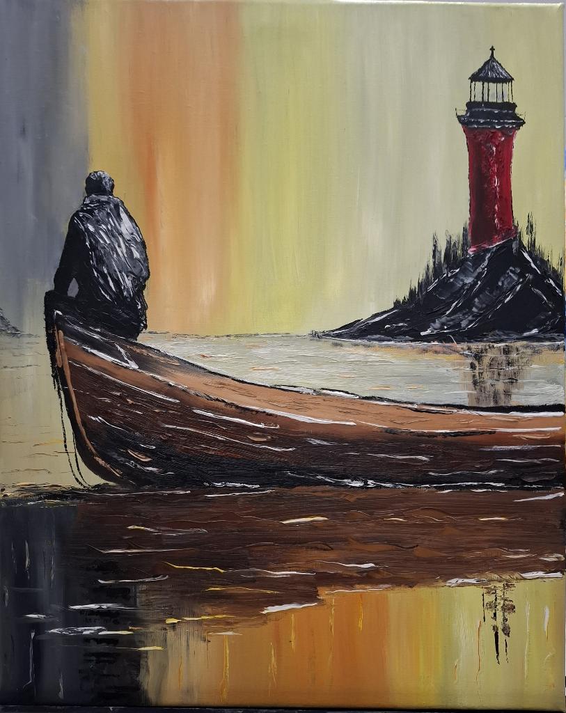 Zicht op vuurtoren ( olieverf schilderij 40 x 50 cm ), Huis en Inrichting, Minder dan 50 cm, Nieuw, Ophalen of Verzenden, Schilderij