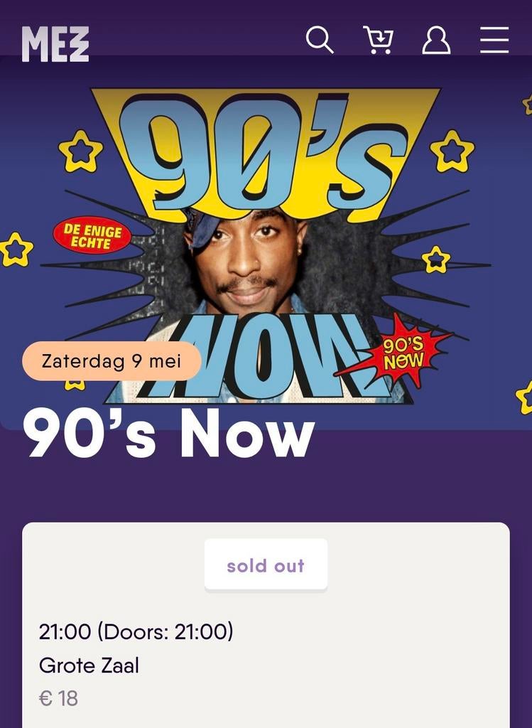 4 kaartjes voor 90's party Mezz Breda, Drie personen of meer