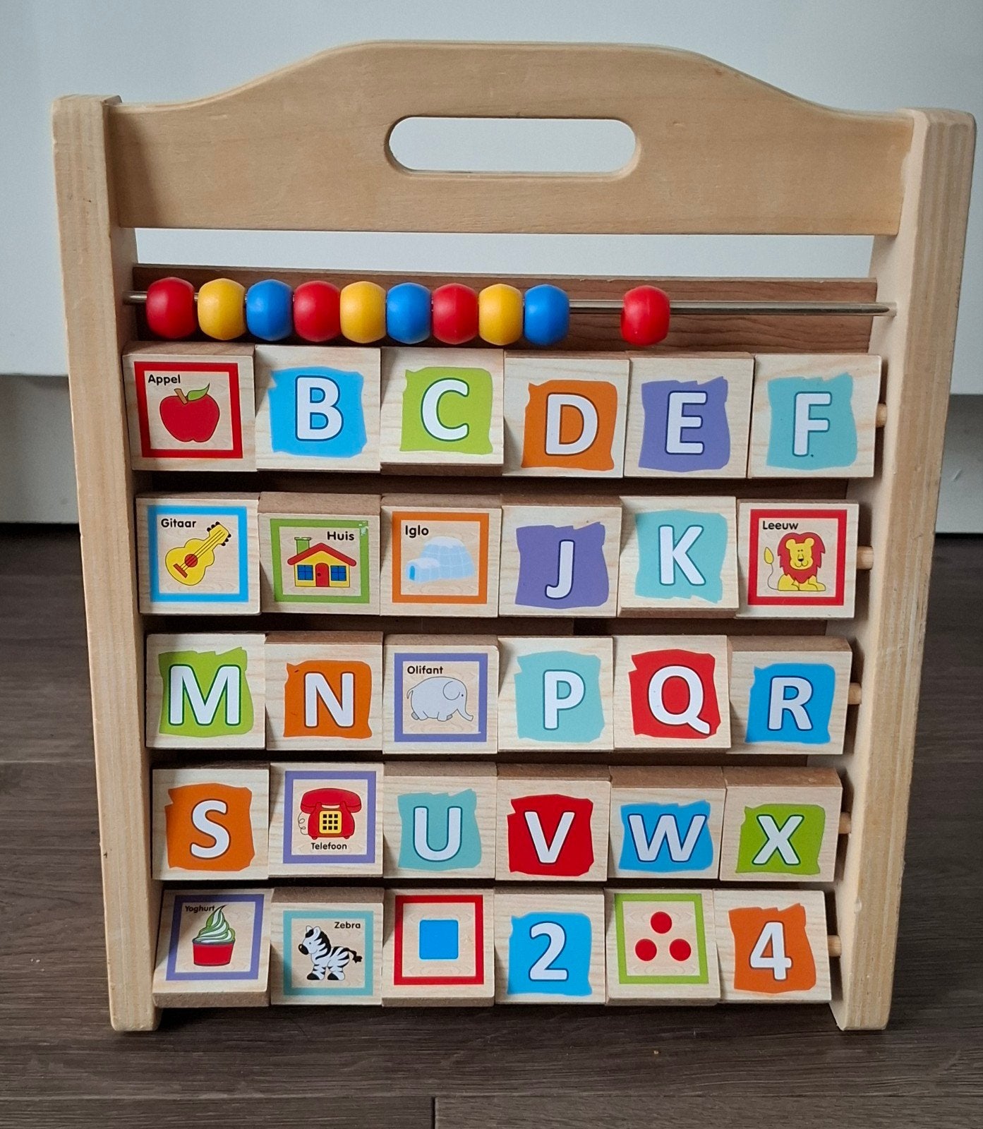 Houten leerbord met telraam en klok - L25 x H30, Ophalen, Zo goed als nieuw