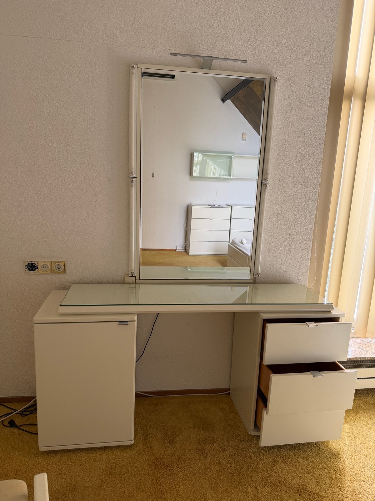 Vintage kaptafel met spiegel en ladeblokken, Ophalen, Gebruikt, 100 tot 150 cm, 150 tot 200 cm