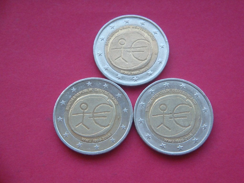 Duitsland setje 2 Euromunten 10 jaar EMU Stickman 2009., Verzenden, Duitsland, 2 euro, Setje