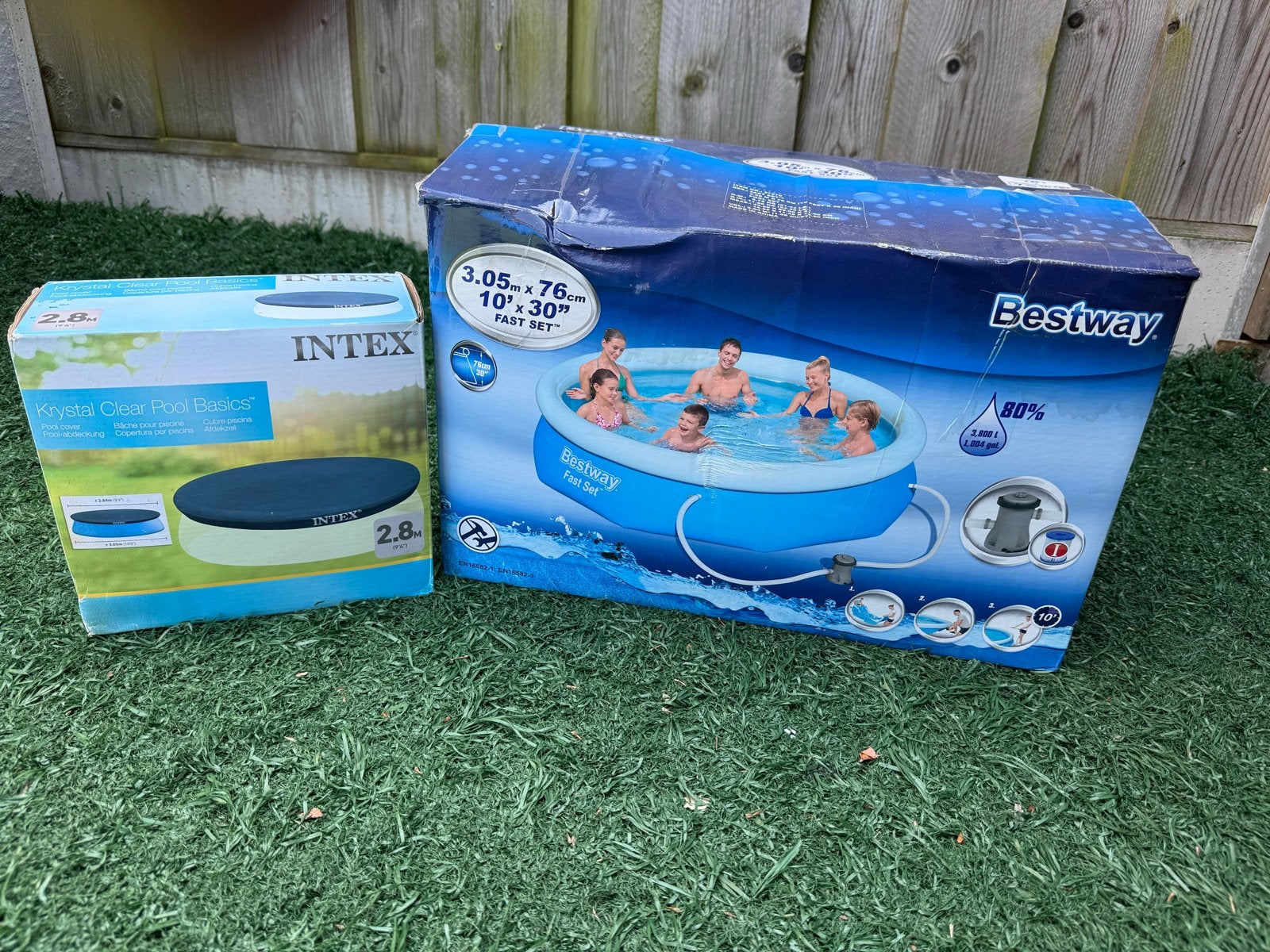 Bestway ronde zwembad met Intex afdekzeil, Ophalen, Gebruikt, Minder dan 80 cm, Rond
