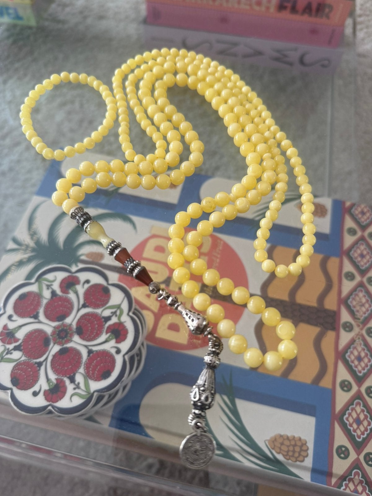 Gele Gebedskralen Tasbih met Zilverkleurige Details, Overige materialen, Gebruikt, Geel, Ophalen of Verzenden