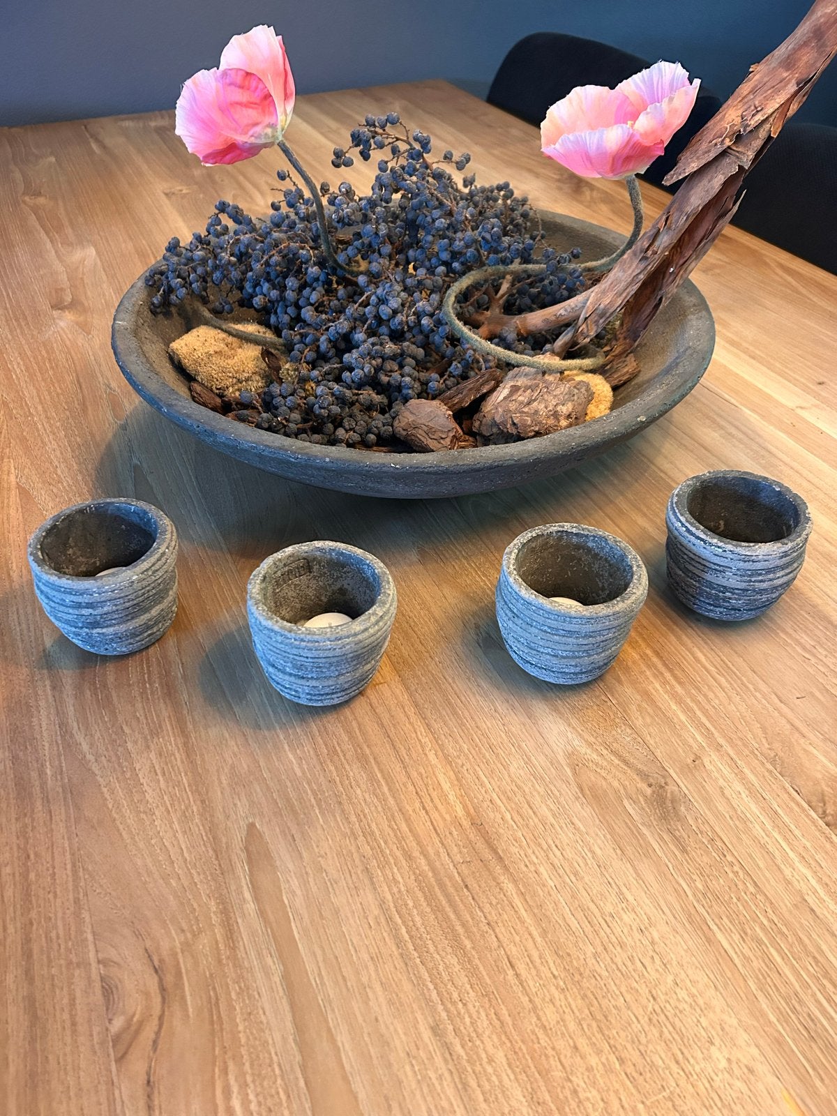 Grote schaal (52 cm) met 4 waxinelichtjes van PTMD, Ophalen, Grijs, Steen/keramiek, Landelijk