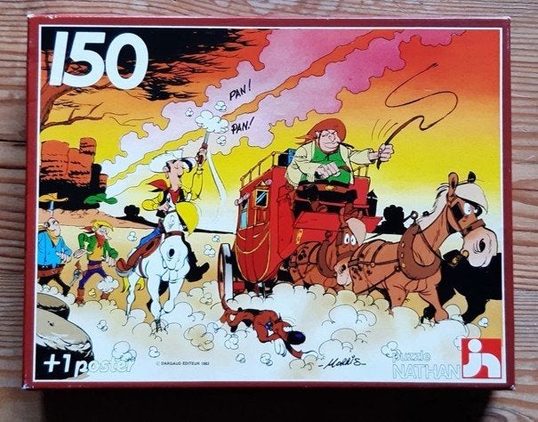Lucky Luke, puzzel + poster - Nathan, collectors item, Ophalen of Verzenden, Minder dan 500 stukjes, Zo goed als nieuw, Legpuzzel