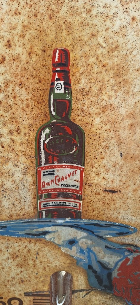 Vintage reclamebord, thermometer voor Rhum Chauvet., Ophalen, Reclamebord, Gebruikt, .
