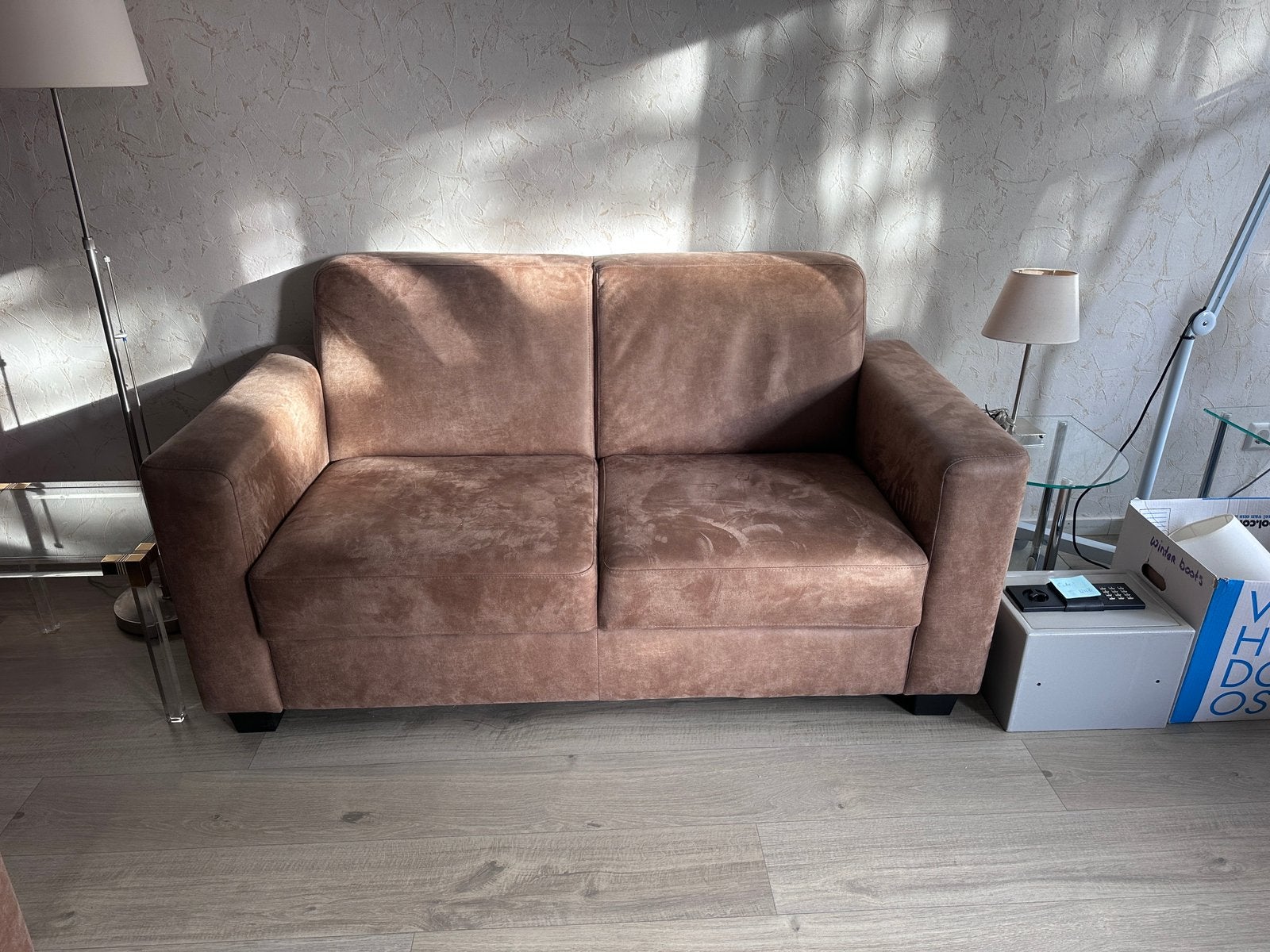 Lederen 2 zits bankje en bijpassende fauteuil, Ophalen, Gebruikt, 150 tot 200 cm, Tweepersoons