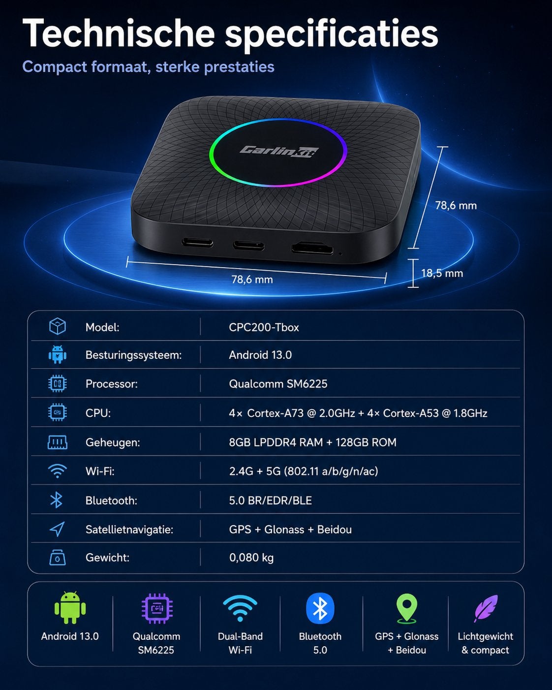 Carlinkit AI Box Ambient - Android 13 - 8GB/128GB, Auto diversen, Ophalen of Verzenden, Nieuw
