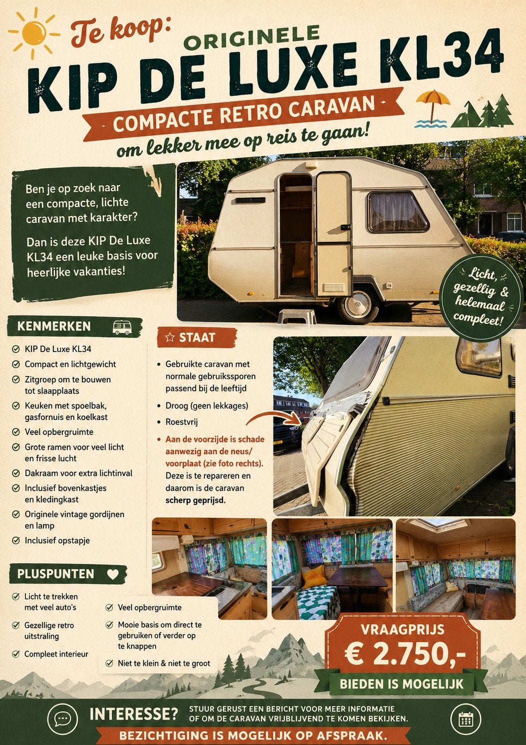 Kip De Luxe KL34: Compacte retro caravan voor op reis!, Verzamelen, Retro, Ophalen
