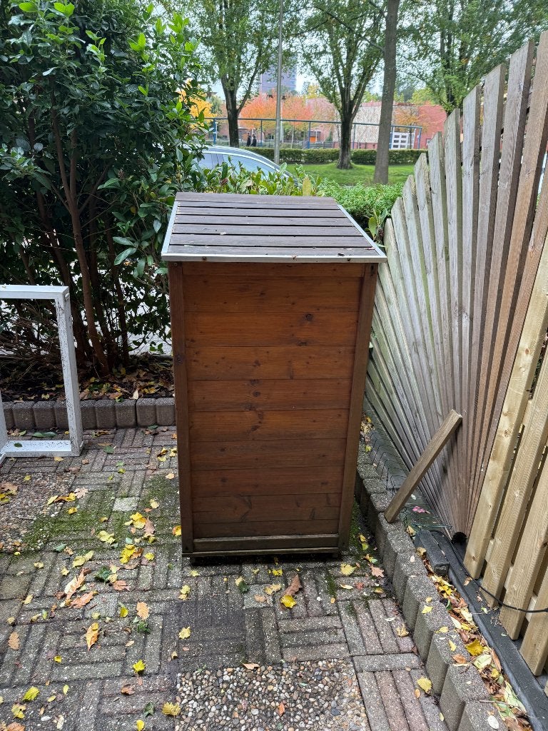 Houten afvalbak/opbergbox voor buiten, Ophalen, Overige materialen, Gebruikt, 40 liter of meer