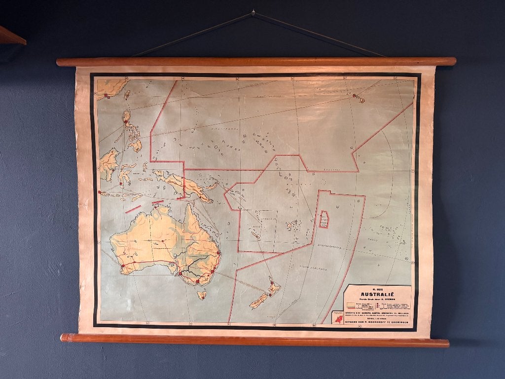 Vintage Schoolkaart Australië - Aardrijkskunde, Antiek en Kunst, Antiek | Schoolplaten, Ophalen, Aardrijkskunde