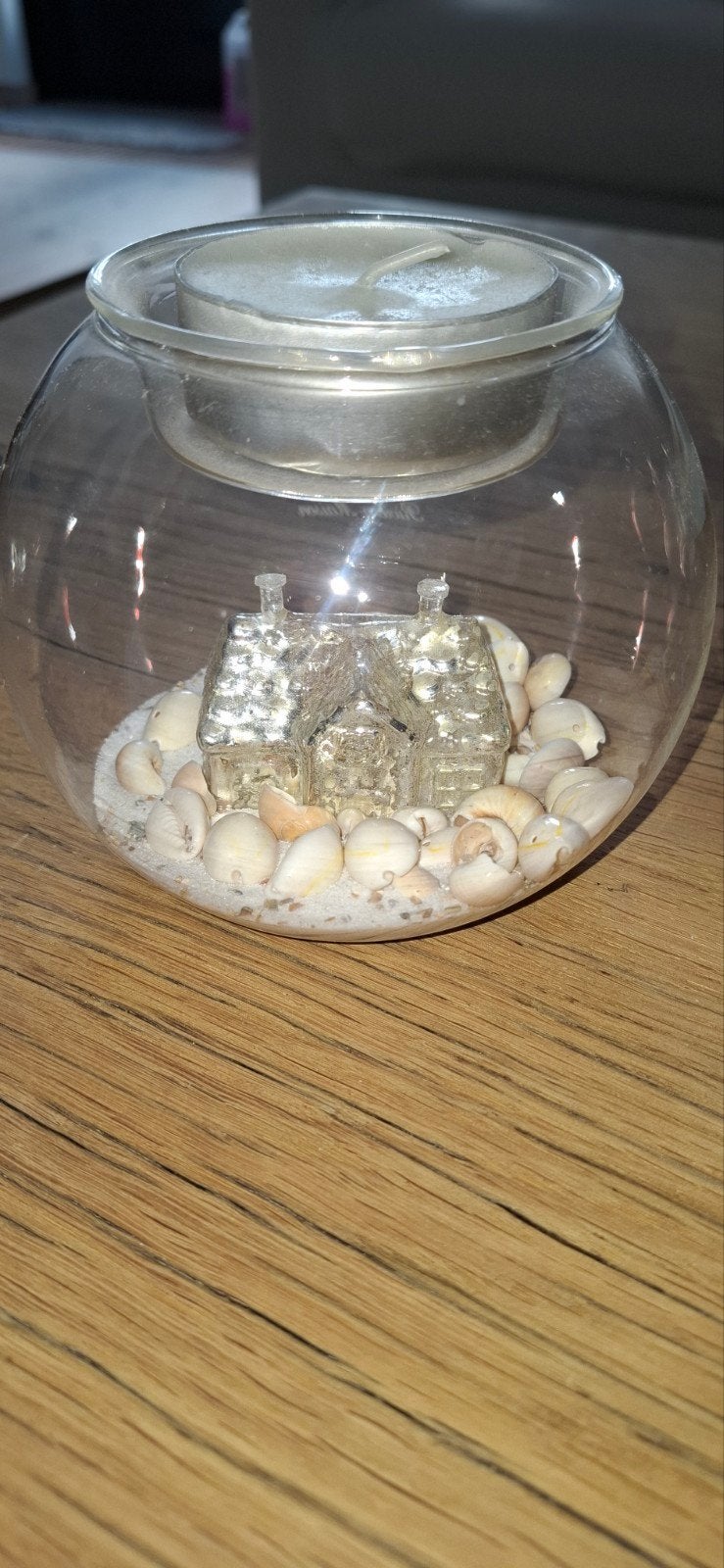 Riviera Maison waxine lichtje, Glas, Ophalen, Zo goed als nieuw, Inclusief decoratie