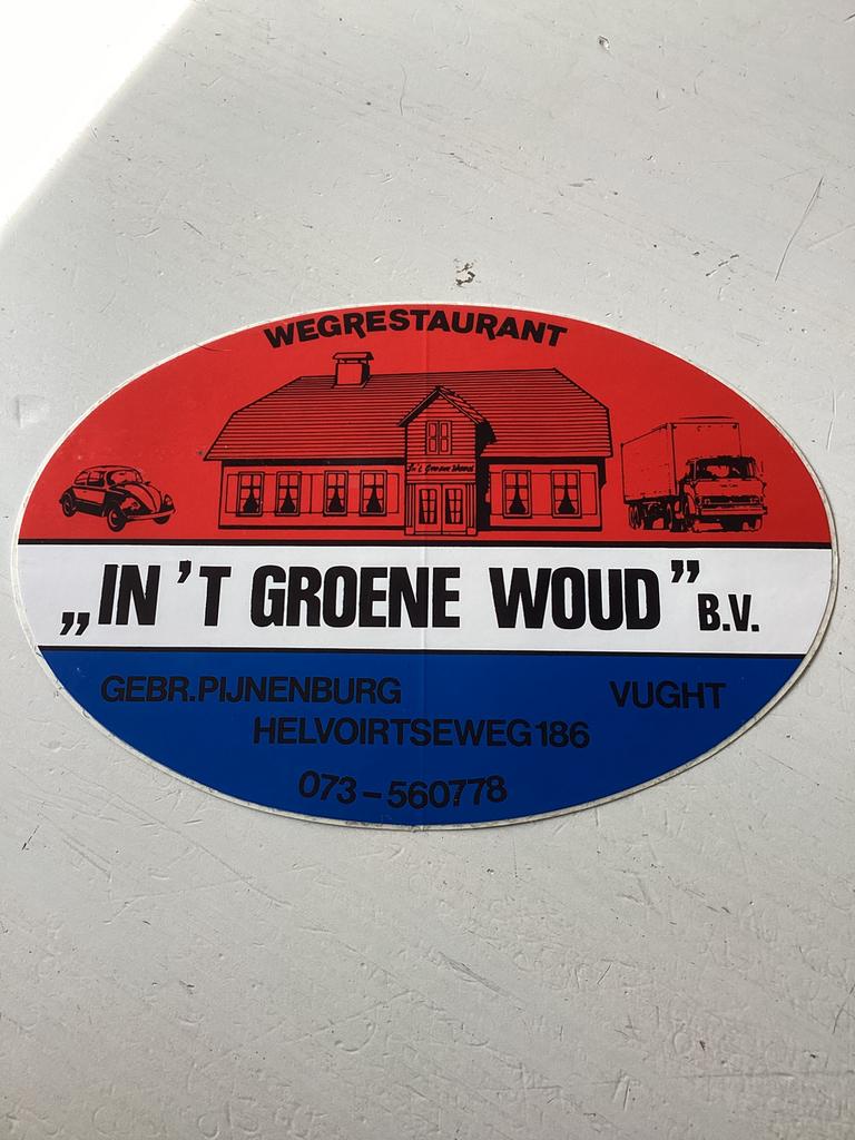 Sticker Wegrestaurant In ‘t Groene Woud Vught, Verzamelen, Verzenden, Zo goed als nieuw