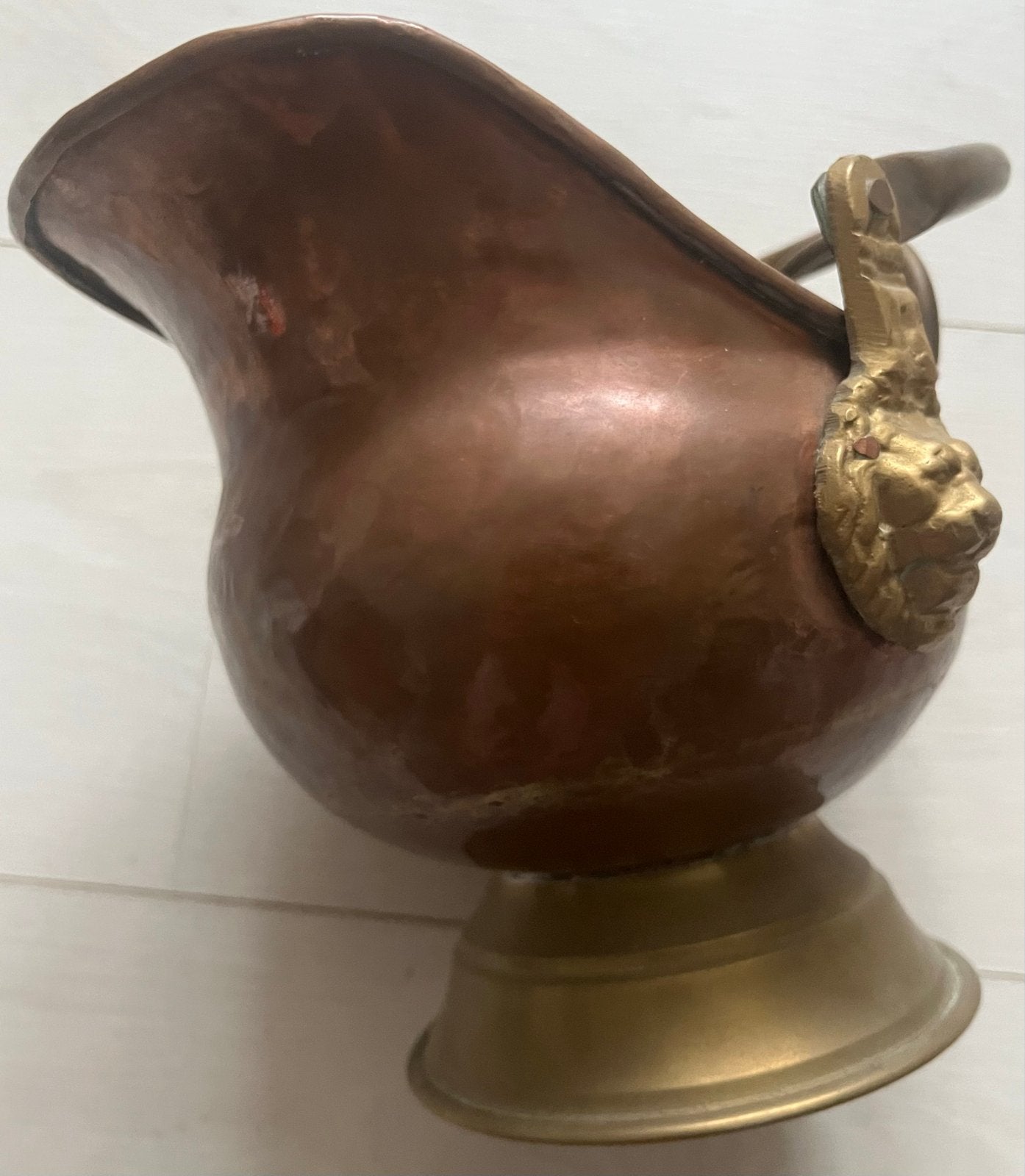 Antieke Koperen Kolenemmer met Leeuwenkoppen, Antiek en Kunst, Ophalen of Verzenden, Koper