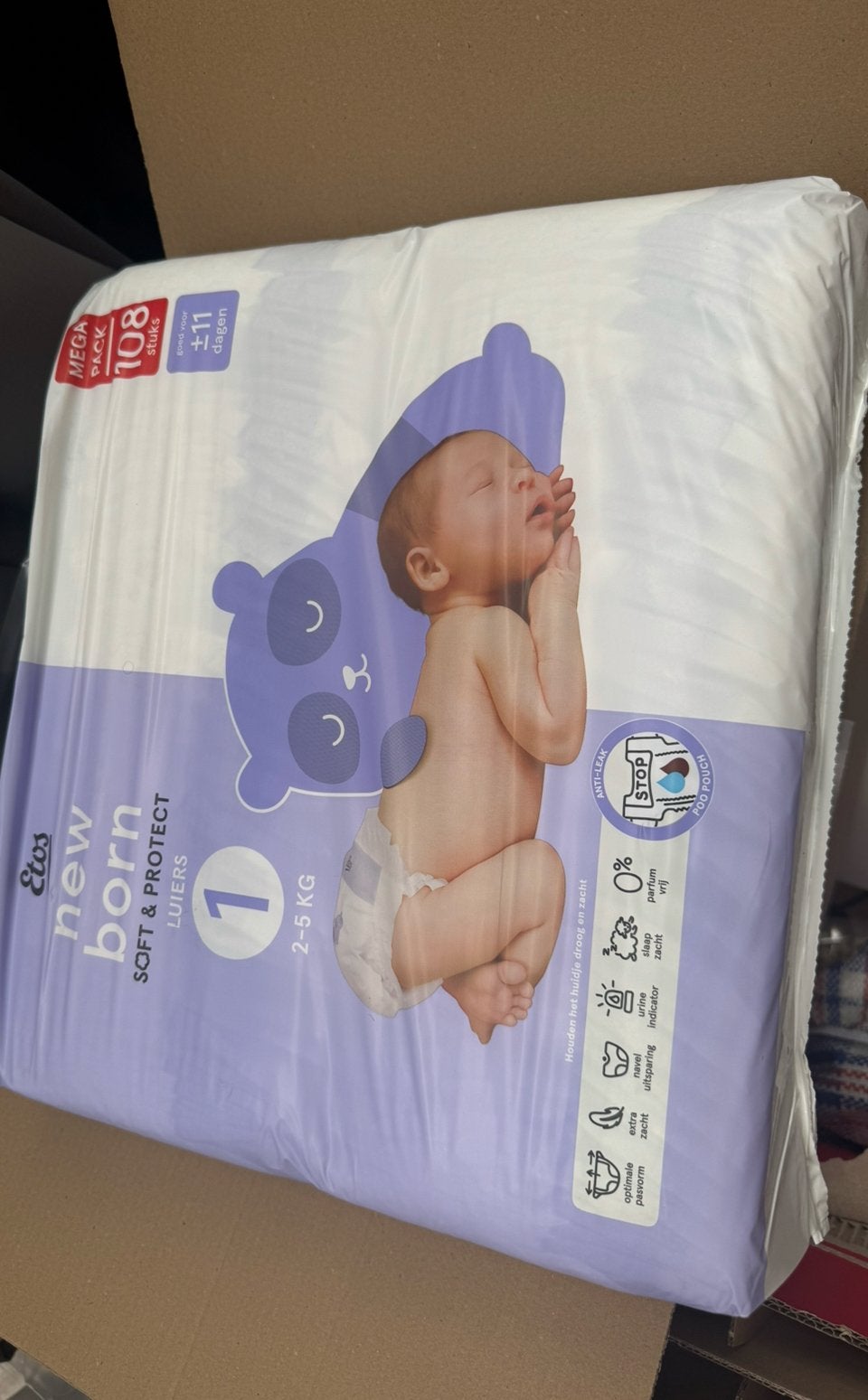 Etos Newborn Luiers Maat 1 (2-5 kg) – Mega Pack 108 stuks, Ophalen of Verzenden, Nieuw