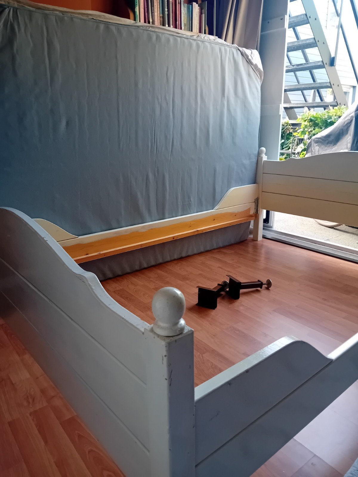 2  persoons grenen bed, Ophalen, Gebruikt, Wit, Tweepersoons