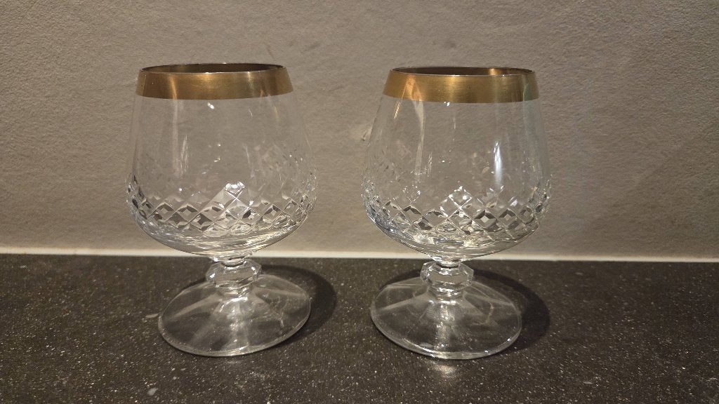 2 Vintage Kristallen Cognacglazen met 24K Gouden rand, Antiek en Kunst, Ophalen