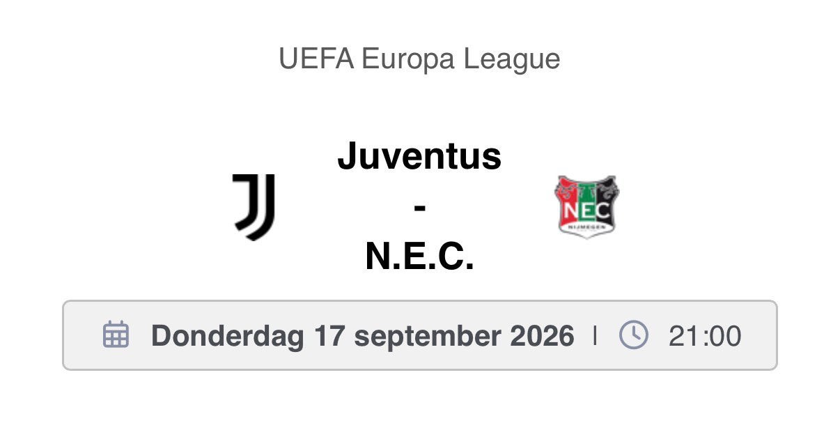 Gezocht: kaartje Juve-NEC, Losse kaart, Eén persoon, September, Europa of Champions League