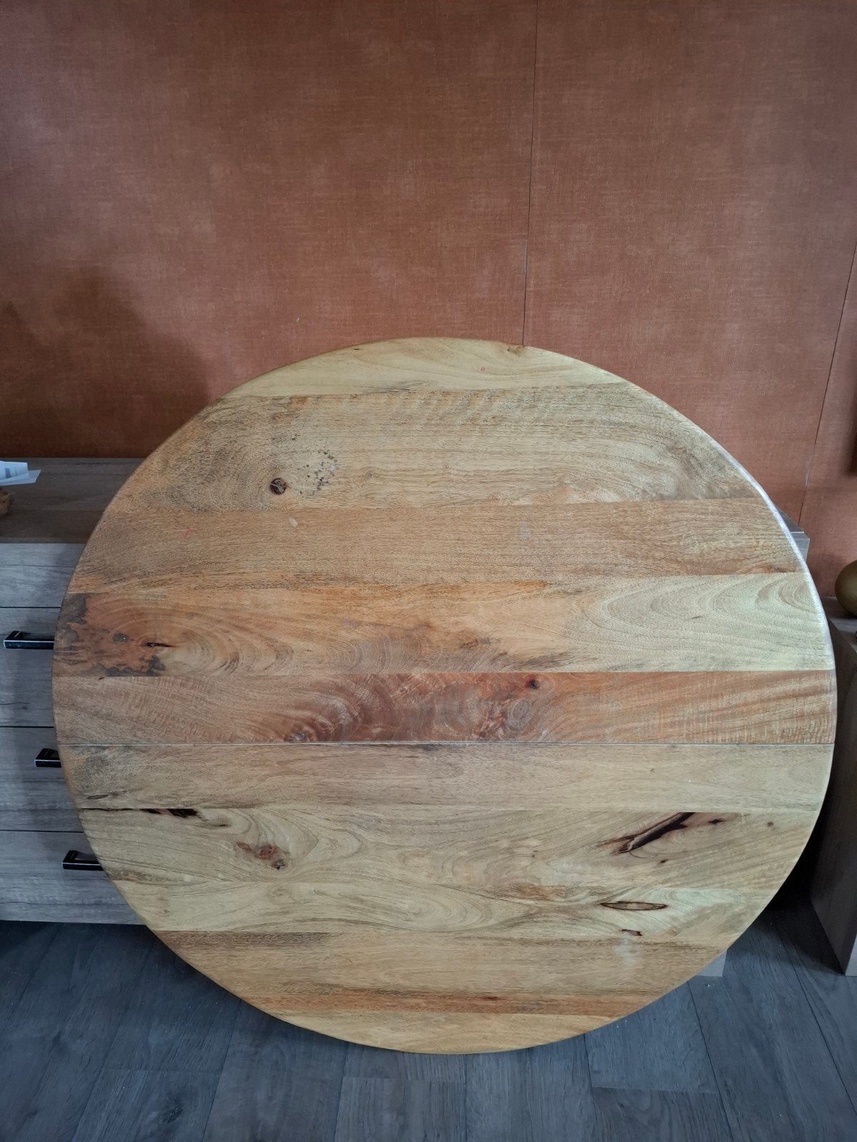 Ronde mango houten tafelblad 1.10, Huis en Inrichting, Tafelonderdelen, Ophalen, Rond, Zo goed als nieuw, Tafelblad