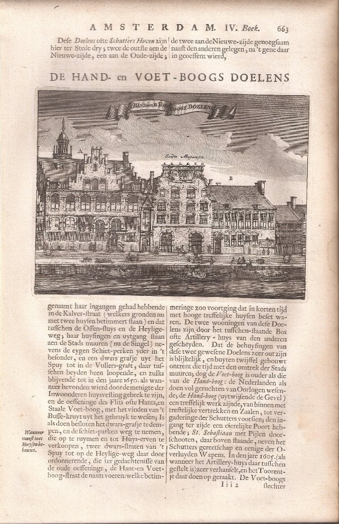 Amsterdam Gezicht op de Hand en Voetboogdoelen Stadsmagazijn, Antiek en Kunst, Stadsgezicht, Gravure, 12 cm, Met tekst