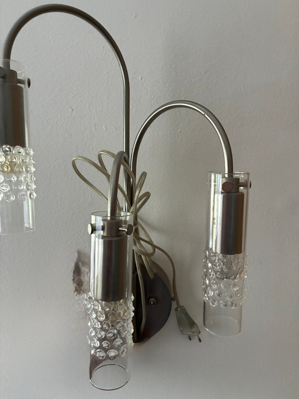 Vintage Steinhauer Wandlamp 3-armig Bubbelglas Mid-Century, Ophalen of Verzenden, Zo goed als nieuw, Glas