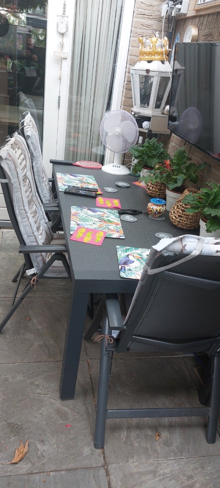 eetset voor de tuin. 180x90 + 4 stoelen., Ophalen, Zo goed als nieuw, Aluminium, 4 zitplaatsen