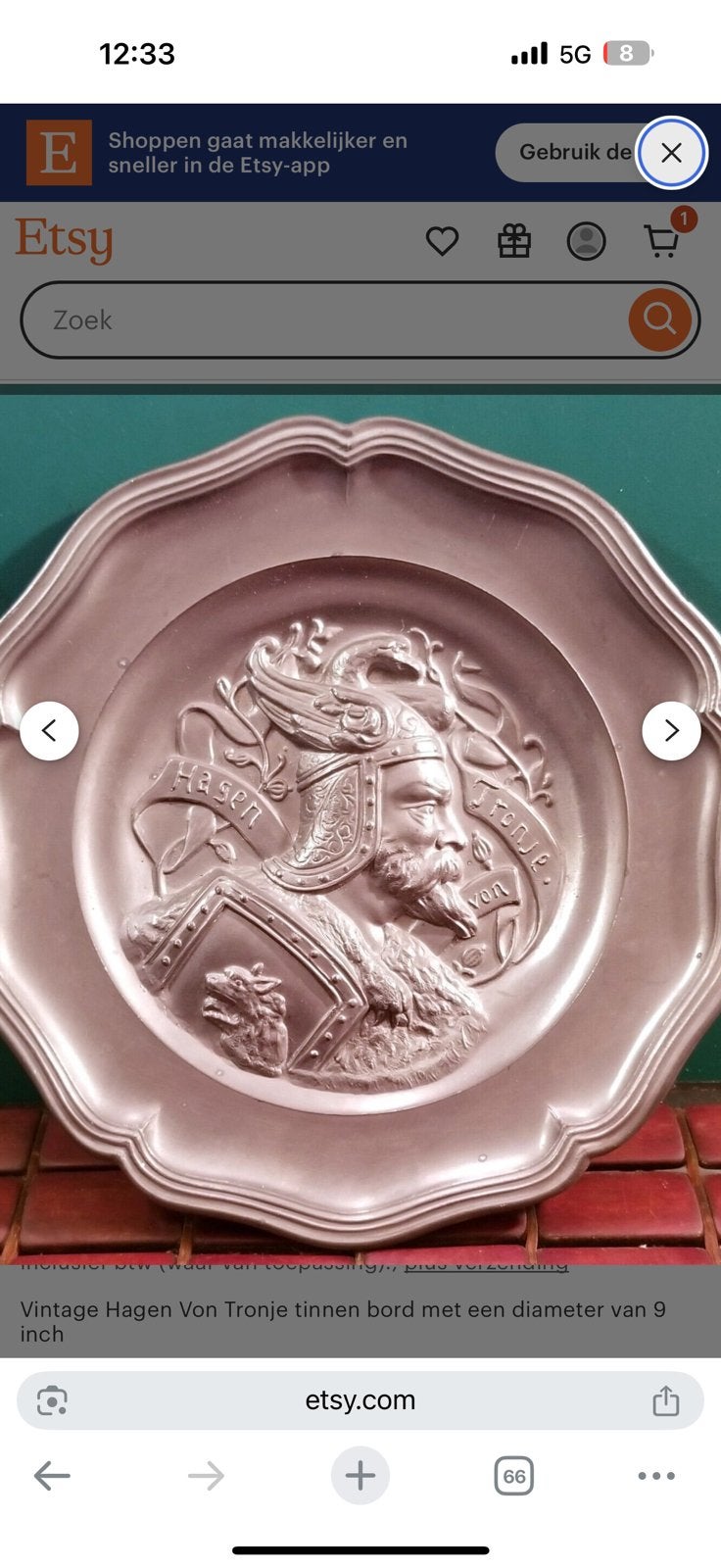 Zeldzaam tinnen bord van troije hagen vintage, Ophalen of Verzenden